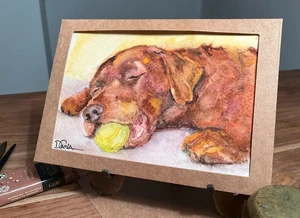 Original Aquarell Gemälde BRAUN LABRADOR Hund Bild Geschenkkarte Weihnachten KUNST NEU - Bild 1 von 7