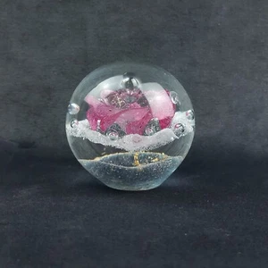 Small Controlled Bubble Solid Glass Paper Weight Pink Ribbon Crystal Ball - Picture 1 of 6