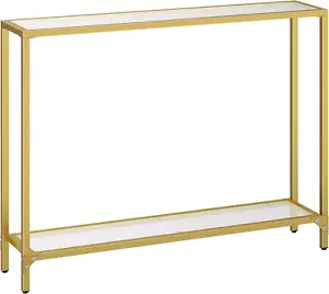 39.4" Gold Console Table Tempered Glass Sofa Table Modern Entryway Table - Picture 1 of 11