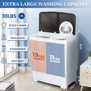 Portable Washing Machine 30LBS Twin Tub Mini Compact Laundry Washer w.Drain Pump - Picture 1 of 7