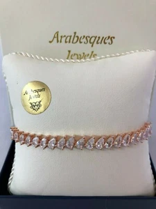 ARABESQUES SPARKLING GENUINE 925 STERLING SILVER/ROSE TEARDROP TENNIS BRACELET - Picture 1 of 4