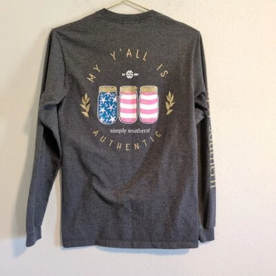 Simply Southern "My Yall Is Authentic" Mason Jar Women's Small Long Sleeve Gray Foto 1 de 4