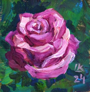 Original Rose Mini Acryl Gemälde 5x5 signiert OOAK Modern Sammlerstück Wandbild - Bild 1 von 6