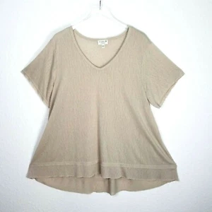 BOBEAU Women V-Neck Tunic 3XL Beige Short Sleeve Studio B Hi Low Hem - Picture 1 of 7