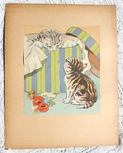 Gattini stampa bambino vintage anni 40 che giocano in cappelliera - Foto 1 di 2