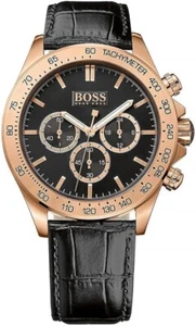HUGO BOSS Ikon 1513179 Black Leather Band Quartz Analog Men's Watch 44mm - Picture 1 of 17
