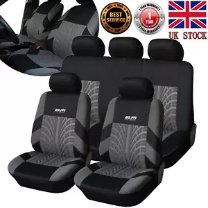 Grey Car Seat Covers Full Set Universal 9Pcs Seat Protector Washable Front Rear - Picture 1 of 11