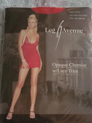 NUEVO Leg Avenue CAMISOLA CHEMISE OPACA RIBETE ENCAJE ROJO Foto 1 de 2
