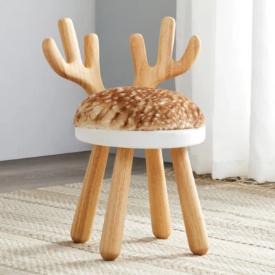 Cute Animals Nordic Wooden Stool Kids Soft Seat Cover Daycare Nursery Chair Gift - Image 1 of 4