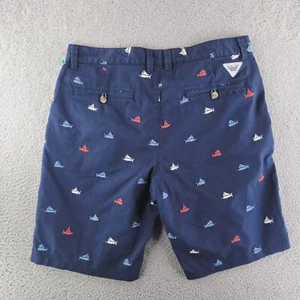Columbia Shorts Mens 32 PFG Fishing Blue Chino Khaki Sailfish Cotton Fish Print - Picture 1 of 10