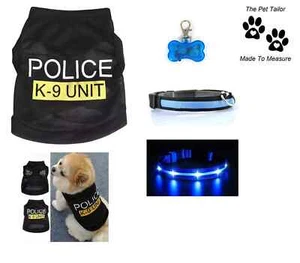 Chaleco Disfraz Perro Policía Talla S M L Collar LED Abrigo Y LED Hueso Mascota Unidad K9 FBI - Imagen 1 de 15