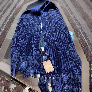 New $820 Rare ETRO 23CMX163CM Wool Knit dress SCARF 65x9”, RoyalBlue/ Black - Picture 1 of 3
