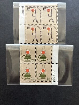 53943 SCOTT # 1610-1 Kerosene Lamp United States US Stamps MNHOG 2 Plate Block 4 - Image 1 of 2
