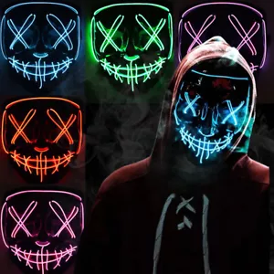 Costume Halloween Face Mask LED Light Up 3 Modes Cosplay Clubbing Party Purge - Picture 1 of 21