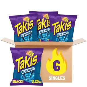 Takis Blue Heat Rolled Corn Tortilla Chips Pack of 6 Spicy Snack 3.25 Ounce - Picture 1 of 7