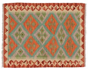 Afghan Maimana Kilim Carpet 60x90 Hand Woven Colourful Geometric Handmade L - Picture 1 of 4