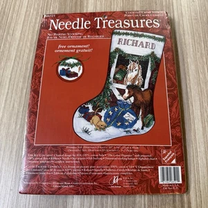 Kit de punto de cruz contado Needle Treasures "No Peeking Stocking" caballos cachorro - Imagen 1 de 2