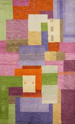Patchwork Art Modern Rug 4x6 Hand-knotted Wool for Eclectic Home Interiors - Image 1 of 4