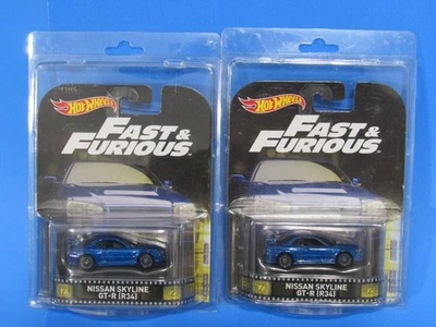 LOTE DE 2 FAST & FURIOUS NISSAN SKYLINE GT-R 2016 HOTWHEELS NO TIENE LUCES TRASERAS Foto 1 de 2