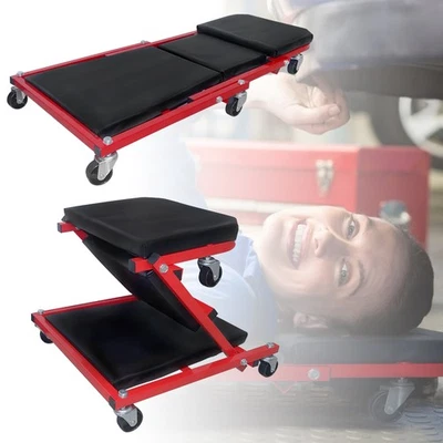 2 in 1 Montagerollbrett Werkstattliege Rollbrett Werkstatthocker Bequem Schwarz - Bild 1 von 4