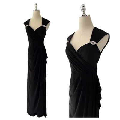 Vestido formal tejido jersey negro Xscape detalle estrás fruncido nuevo talla 8 Foto 1 de 4