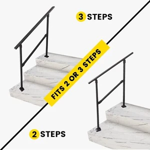 Handrail Picket 2-3 Step Outdoor Stair Rail Wrought Iron Handrail Black - Picture 1 of 7