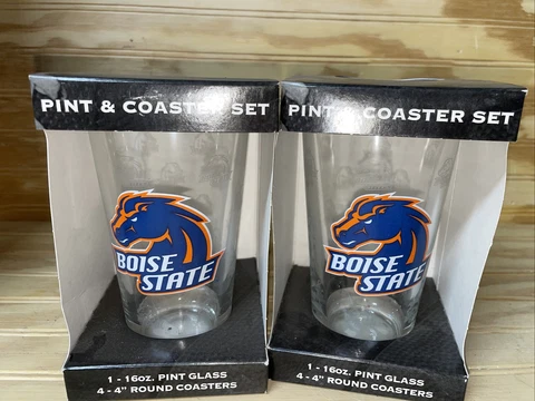 COLLEGIATE 16oz Pint Glass & 4 Coasters Set BOISE STATE BRONCOS Cover