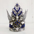 4,7cm-Vintage Blue rhinestones crown ornated silver metal Virgin saint statue