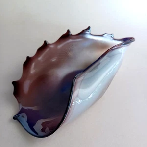 Art Glass Conch Shell Folded Dish Hand Made Jozefina Krosno Style Iridescent - Picture 1 of 6