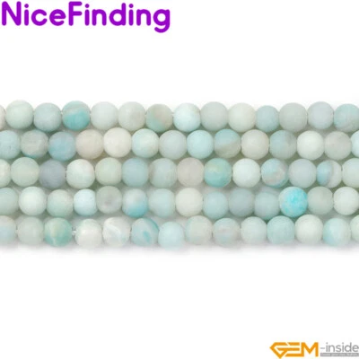 Blue Amazonite Frosted Matte Natural Gemstone Beads Jewelry 15'' 2mm Big Hole - Image 1 of 4