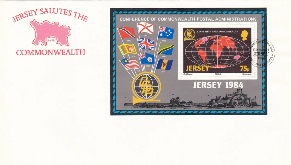 Links with Commonwealth minisheet GB Mercury Jersey FDC 1984 (120373) - Image 1 of 1