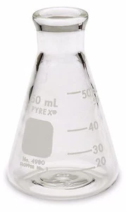 PYREX 4980-50, 50mL Narrow Mouth Erlenmeyer Flasks w/ Heavy Duty Rim (Single) - Picture 1 of 1
