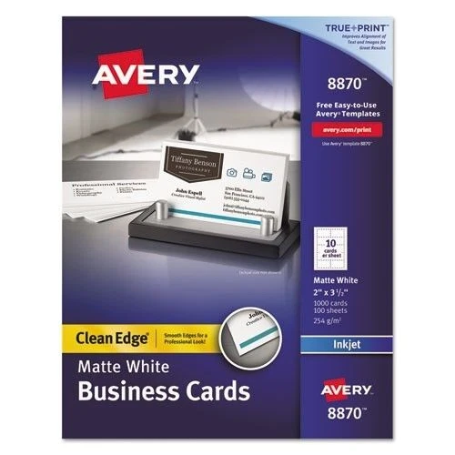 Avery 8870 2-Side Inkjet Clean-Edge Business Cards White 1000 in Box