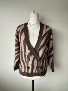 Michelle Keegan Womens Brown Beige Cardigan Size 10 Winter Warm Knit Oversized - Picture 1 of 9