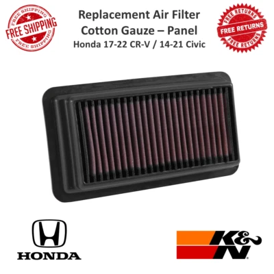K&N Washable Replacement High-Flow Air Filter Cotton Gauze For Honda CR-V, Civic - Image 1 of 4