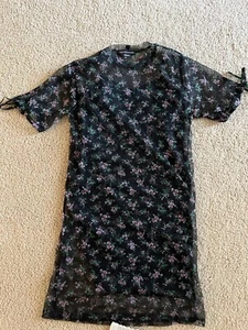 Damen Netzkleid mit Blumenmuster und schwarzem Unterkleid XS - Bild 1 von 6