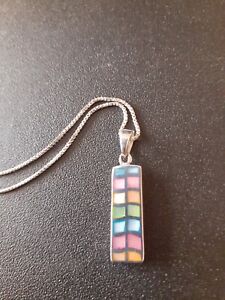 925 sterling silver pendant necklace. Rainbow colours ingot. With hallmarks