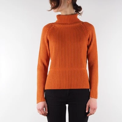 普拉达女式复古羊毛针织橙色高领毛衣套衫尺寸 44/M — 第 1/4 张图片