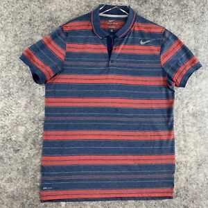 Nike Polo Shirt Mens Large Red Gray Striped Dri-Fit Golf Swoosh