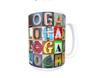LOGAN Kaffeebecher / Tasse mit dem Namen auf Fotos von Zeichenbuchstaben - Bild 1 von 3