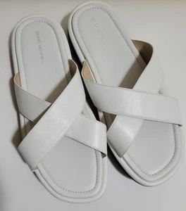 Stuart Weitzman Elodie Leather Slide Platform Sandal Rubber Sole White SZ 11 US - Picture 1 of 6