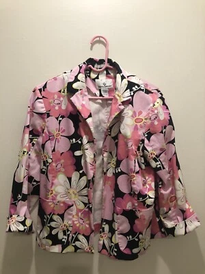 Erin London Stretch Size L Pink Black White Floral Print Cotton Jacket Vintage - Image 1 of 4