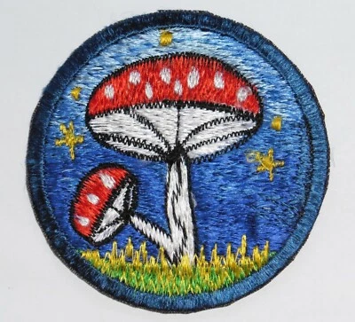 Round Sew On Patch * Nepalese Made * 8.3cm * Mushroom Toadstool - Image 1 of 2
