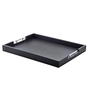 Tray Black Solid Butlers Serving Tray with Metal Handles 65 x 49cm - Picture 1 of 4