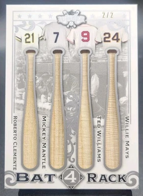 2022 Leaf Clemente Mickey Mantle Ted Williams Mays  GAME USED BAT RACK 4 SSP 2/2 - Image 1 of 2