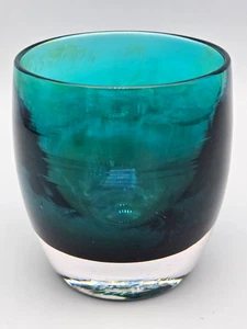 Glassybaby Gratitude #980 Votivkerzenhalter Aqua Ombre mundgeblasen mit Aufkleber - Bild 1 von 14
