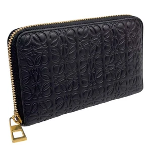 LOEWE Coin Case Round Zipper Repeat Anagram Gold Metal Fittings Black USED - Picture 1 of 15