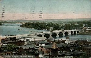 Hartford Bulkeley Bridge 1909 Downtown Trolley, CT Connecticut Postkarte - Bild 1 von 2