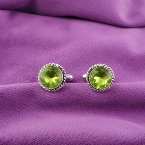 Sterling Silver Peridot Gemstone Green Statement Designer Anniversary Cufflinks - Picture 1 of 6