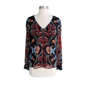 Alice + Olivia XS Blouse Deandra Floral Paisley Baroque Mix Print Colorful Boho - Picture 1 of 10